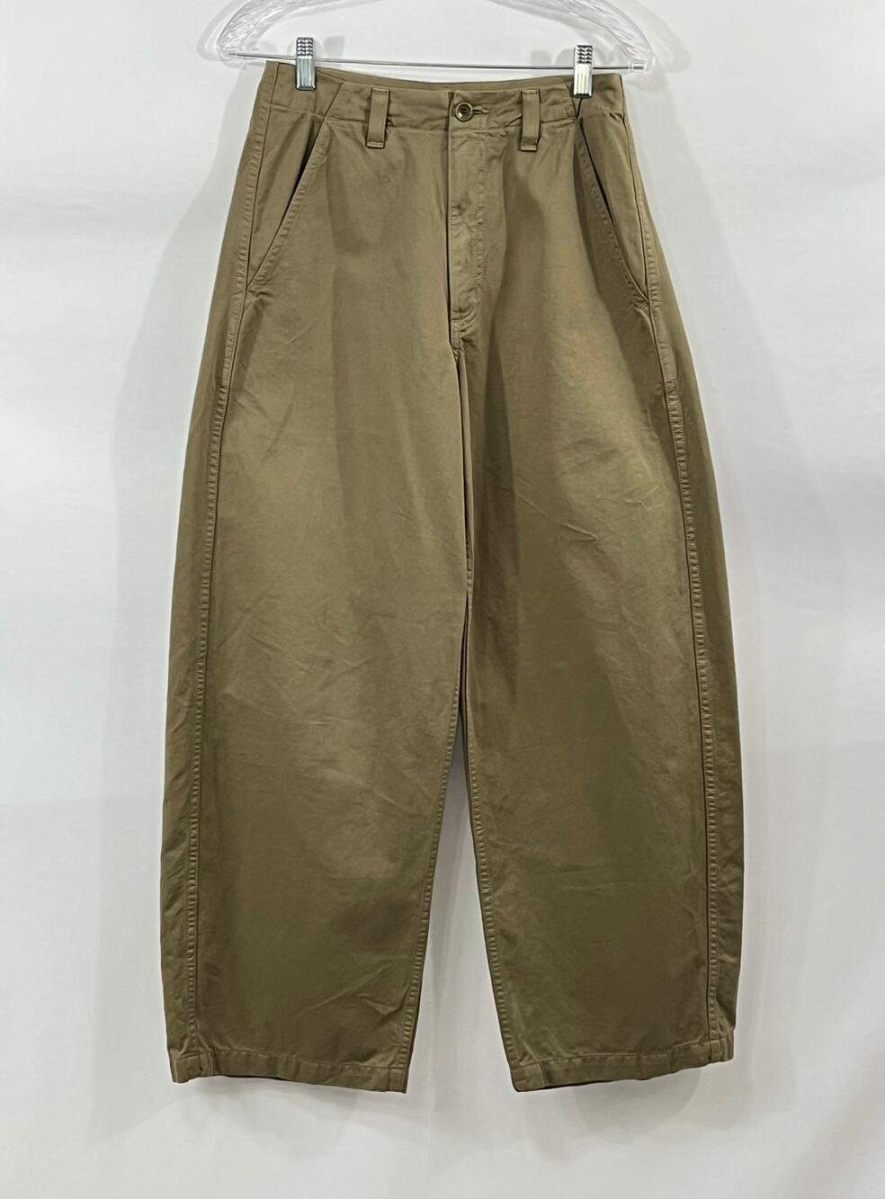 OZMA Sz S Small Dark Khaki Wide Leg Pants Chinos 100% Cotton